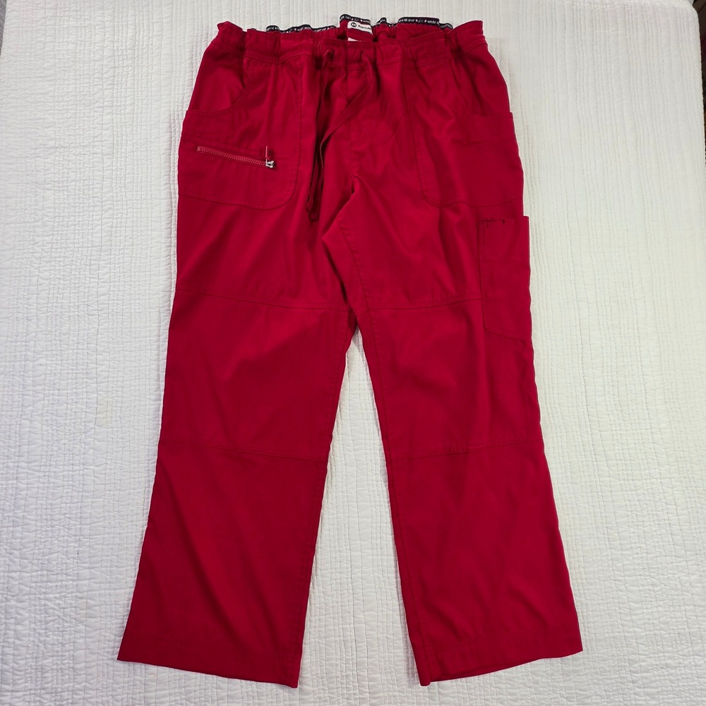 Koi Lite Peace Scrub Pant 2X Crimson Red Utility Cargo Wicking Nurse Uniform